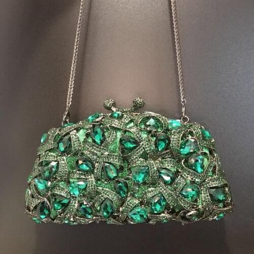 Latest Female Prom Purse Bridal Shoulder Bag Crystal Clutch Evening Bag for Women Metal Floral Crystal Clutch Evening Purse Bag