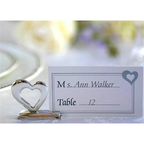 Wholesale 200pcs love heart place card holder placecard holders silver color wedding favor gift party decoration Free Shipping