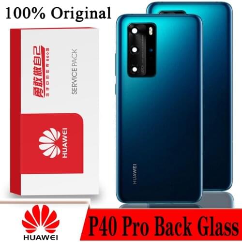 Original Back Cover for HUAWEI P40 Pro Tempered Glass Spare Parts Back Battery Door Housing with Camera Frame Repair Parts