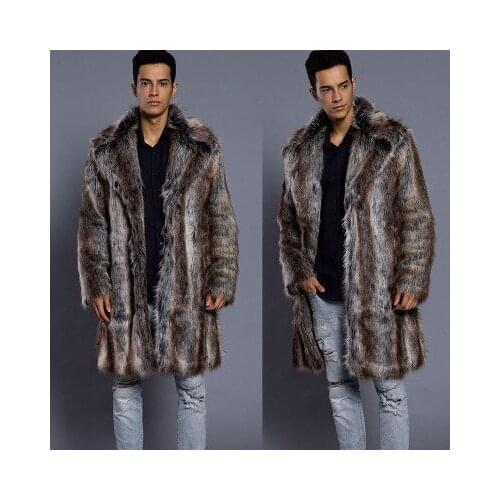 Lapel autumn faux mink leather jacket mens winter thicken warm fur leather long trench coat men slim jackets fashion big size