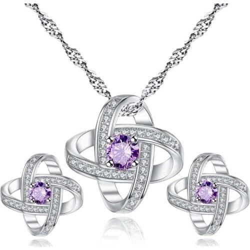 Trendy Leaf Shape Setting Cubic Zirconia Necklace Earrings Set Silver Color Copper Material Party Jewelry Sets for Women