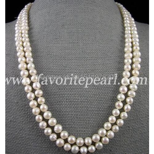 White Pearl Necklace Long Pearl Jewelry - 46 Inches 7-8mm Genuine Freshwater Pearl Necklace - Free Shipping