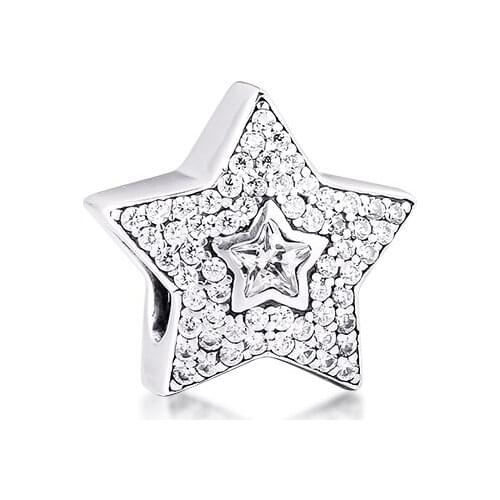 Pave Wishing Star Charm Genuine 925 Sterling Silver Beads for Women DIY Making Fits Pandora Bracelet Kralen Berloques Wholesale