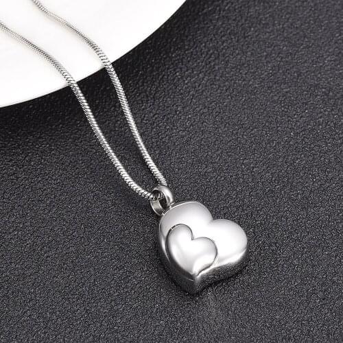 High Polished Double Heart Cremation Pendant Stainless Steel Keepsake Ashes Urn Memorial Jewelry for Funeral Gift