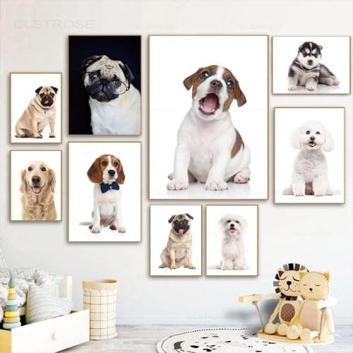 Cute Dogs Nordic Posters and Print Poodle Husky Pug Pet Canvas Painting Animal Wall Art Pictures for Living Room Home Decoration