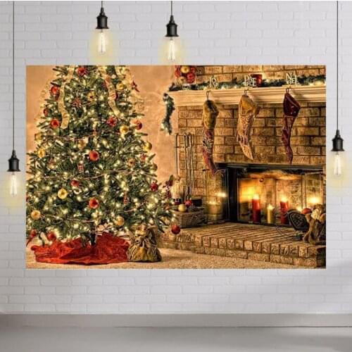 Christmas Fireplace Photography Backdrop Santa Gifts Presents for Newborn Children Baby Shower Birthday Eve Party Family Decor