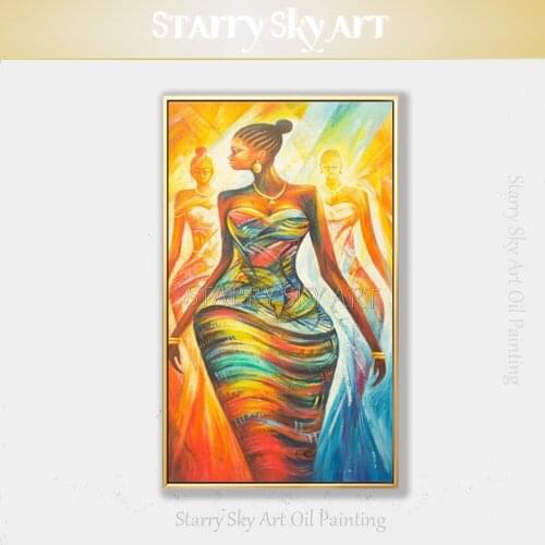 Artist Pure Hand-painted Modern Fine Art African Woman Oil Painting on Canvas Rich Colors African Woman Figure Oil Painting
