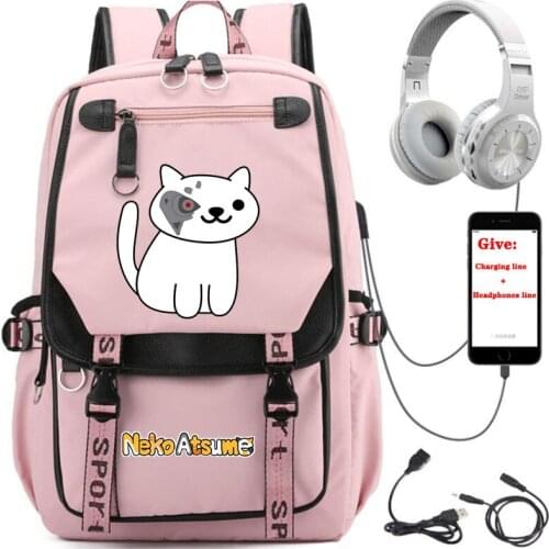 USB Charging teenagers Laptop packsack anime Neko Atsume backpack Women men Travel Backpack student School book Bag