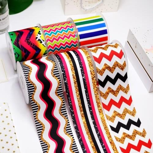 DIY Cartoon Stripes And Grids Printed Grosgrain Ribbon For Craft Supplies Sewing Accessories 5 Yards. 10786