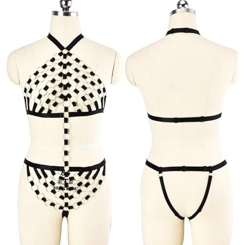 Sexy Lingerie Pastel Goth O-Ring Body Harness Bondage Punk Pole Dance Erotic Cage Bra Fetish Panties Harness Belt Set