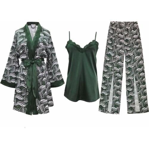 K Silk Pyjamas Soft Womens Pajamas Spring Summer Sexy 3 Pieces Women Satin Silk Pajamas Sets Pijamas Mujer Sleepwear