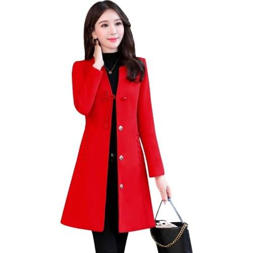 Woolen coat female medium long 2020 autumn popular new fashion Large size Slim temperament winter woolen coats womens clothing