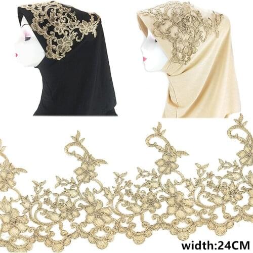 Width 240mm fashion white black mesh Sequins Embroidered flower lace trim Wedding Dress garment accessories CG02