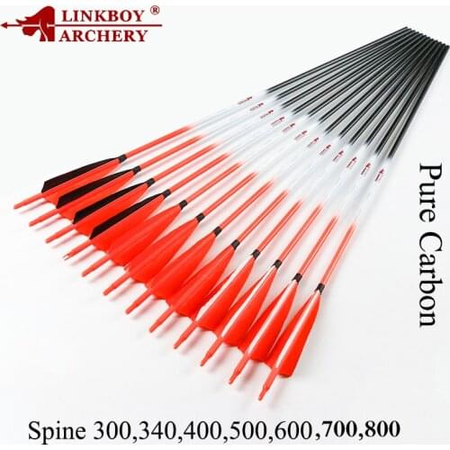 12pcs Linkboy Archery Carbon Arrow Spine 340 ID6.2mm 5inch Turkey Feather 75gr Tips Compound Bow Hunting Archery Accessories