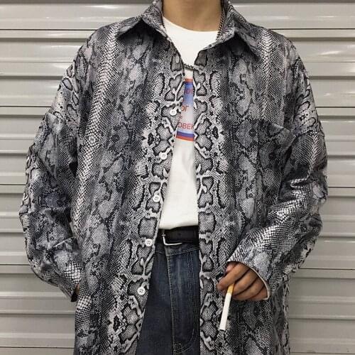 Unisex Retro Dark Snake Pattern Leopard Printed Long-sleeved Shirt Loose Single-breasted Blouse Cardigan Chic Tops Kimono Blusas