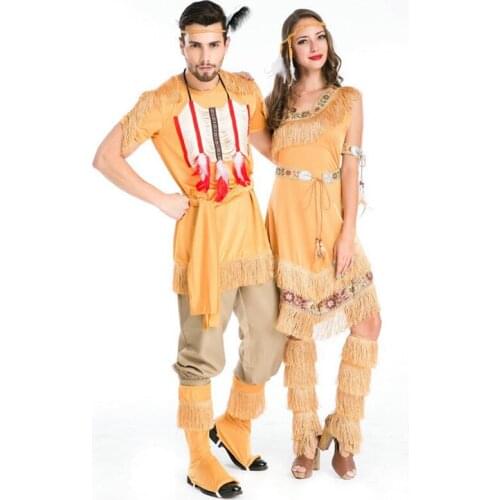 High Quality Hot Indian Costume Womens men Pocahontas Adult Fancy Dress Cosplay Costume Halloween Costume