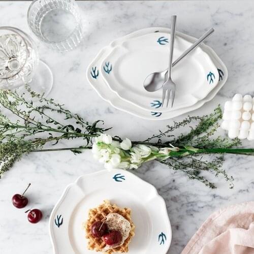 Japanese and Korean Ins Embossed Swallow Kitchen Household Dinner Plate Simple Fresh Dessert Flying Bird Salad Dish Set