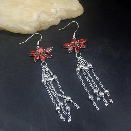 Gemstonefactory Big Promotion Single Unique 925 Silver Elegant Red Garnet Women Ladies Gift Dangle Drop Earrings 20213703
