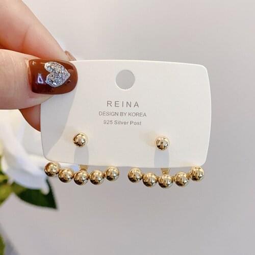 New S925 silver needle Vintage Gold Color beads pearl earrings for Women Korean Style Earrings for Women Fashion Party Jewelry