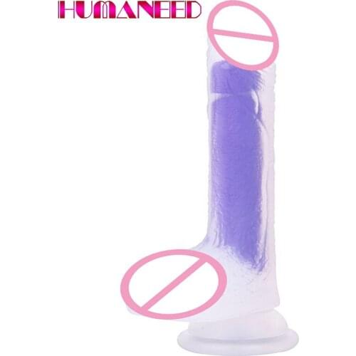 Female Liquid Silicone Simulation Dildos Transparent Blue Crystal Penis Sex Toys for Women Clitoris Stimulator Adult Sexy Tools