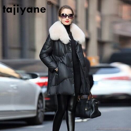 100% Real Sheepskin Coat Women Winter Natural Fox Fur Collar Duck Down Jacket Female Genuine Leather Jacket Warm Down Coat 18082