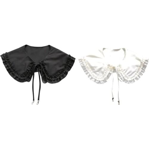 Women Girls Vintage Lolita Doll False Fake Collar Shawl Sweet Ruffles Trim Lace-Up Bowknot Decorative Necklace Choker Short