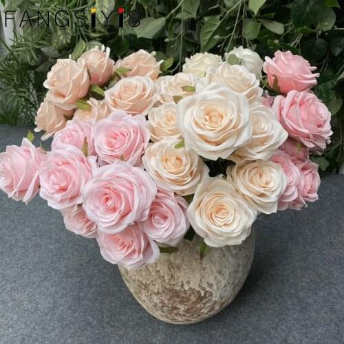 1 Bouquet 9 heads Artificial Peony Tea Rose Flowers Camellia Silk Fake Flower flores for DIY Home Garden Wedding Decoration