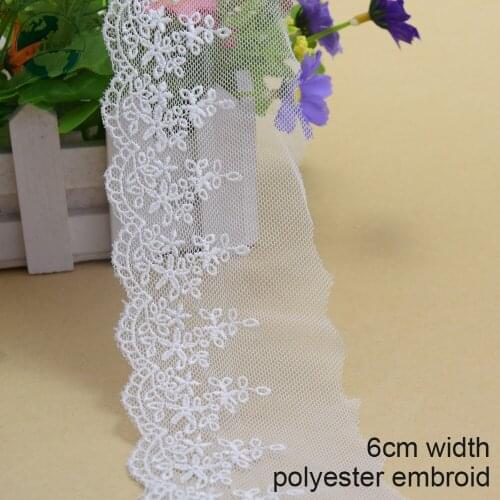 10yards 6cm white lace polyester embroidery lace french lace ribbon fabric guipure diy trim warp knitting sewing Accessories3693