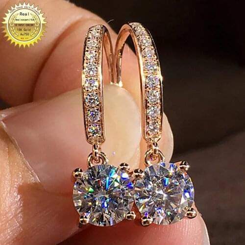 14K Au585 Gold Earrings DVVS Moissanite Diamonds Round Wedding Party Engagement Anniversary Earrings