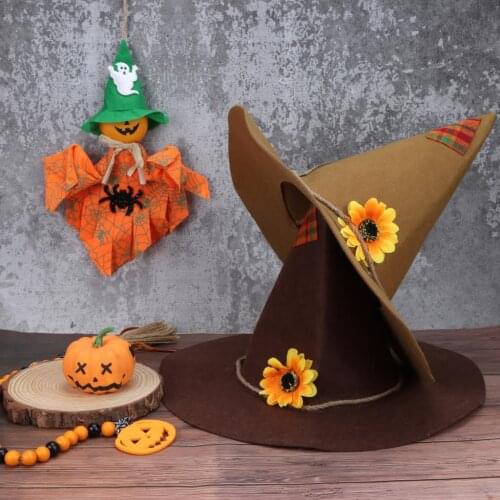 2 Pieces Halloween Scarecrow Hats Khaki Dark Brown Felt Scarecrow Hat Witch Hat