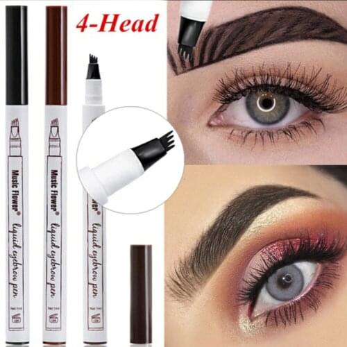 3 Colors Microblading Eyebrow Tattoo Pen 4 Head Fine Sketch Liquid Eyebrow Pencil Waterproof Tattoo Eye Brow Pen Smudge-proof