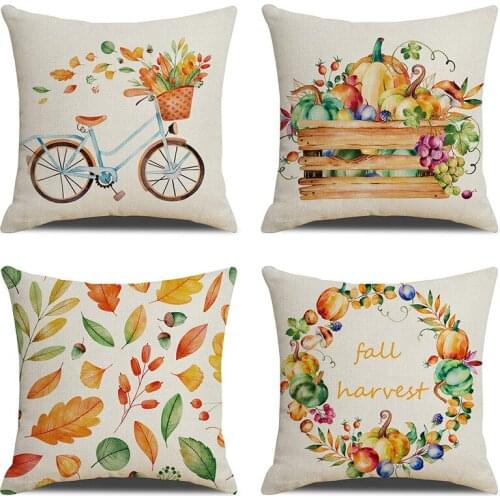 45x45cm Nordic Style Thanksgiving Pumpkin Print Pillowcase Fall Linen Cushion Cover Hand-painted Simple Sofa Cushion Case AT112