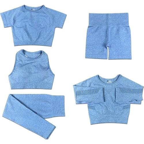 5pcs Seamless Yoga Set Exercis Sportswear Gym Clothing Fitness Shorts Sleeve Crop Top High Waist Leggings Sport Bra Sports Suits