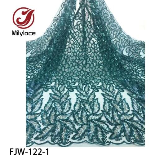 African Lace Fabric 2020 High Quality Mesh Fabric Embroidered Sequins Nigerian Lace Fabric for Party Dress FJW-122