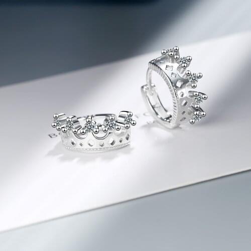 925 Sterling Silver Tiny Hollow Crown Hoop Earring For Women Cubic Zircon Earring Wedding Jewelry Gift Wholesale S-E1058