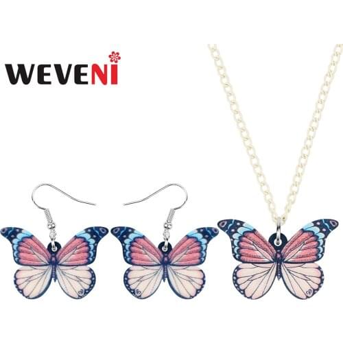 WEVENI Acrylic Brush-footed Butterfly Jewelry Sets Long Insect Animal Earrings Necklace For Women Girls Trendy Party Decoration
