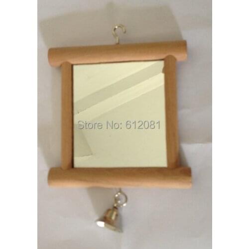 Free Shipping natural wooden Exciting Mirror Toy with Bell for Parrot Peony Bird to Play Cage Decoration Wholesale Available