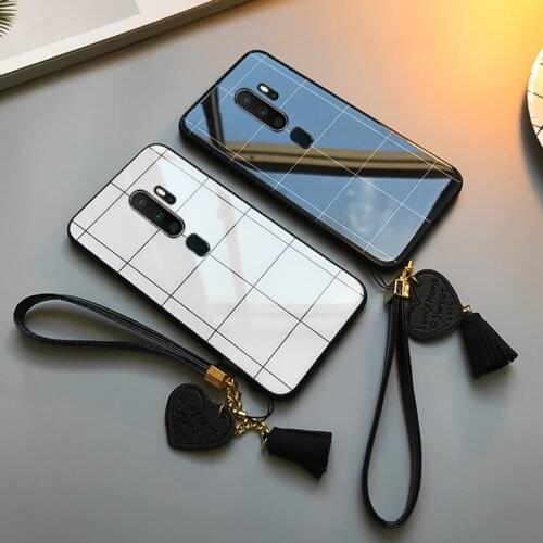 For OPPO F11 F7 F9 Pro F5 YOUTH F3 Plus Case Free strap Lattice Line Glossy Hard Glass Cover For OPPO F11 Pro F1S F3 Lite Casing