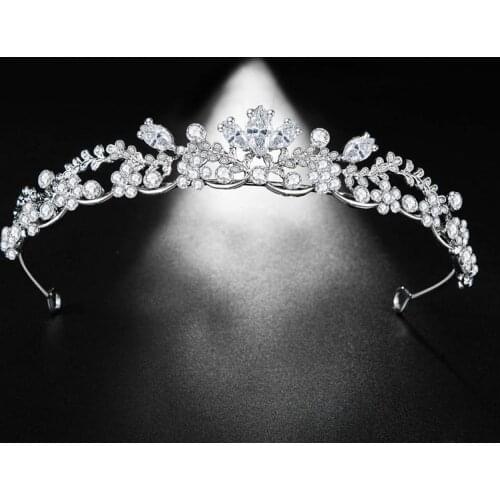 Floralbride Alloy Rhinestone Crystal Cubic Zirconia Wedding Tiara Crown Bridal Hair Accessories Princess Women Jewelry