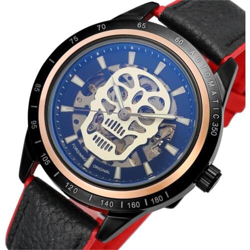 Forsining Motorcycle Design Transparent Genuine Red Black Belt Waterproof Skeleton Men Automatic Watches Top Brand Luxury Clock