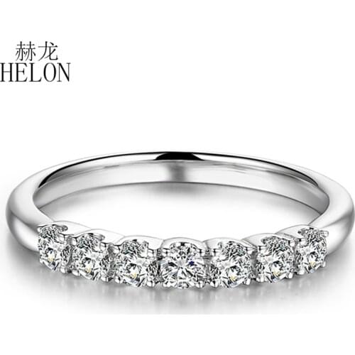 HELON Moissanites Ring Solid 14K White Gold VVS/ F-G Lab Grown Moissanites Diamond Engagement Ring Wedding Fine Jewelry For lady