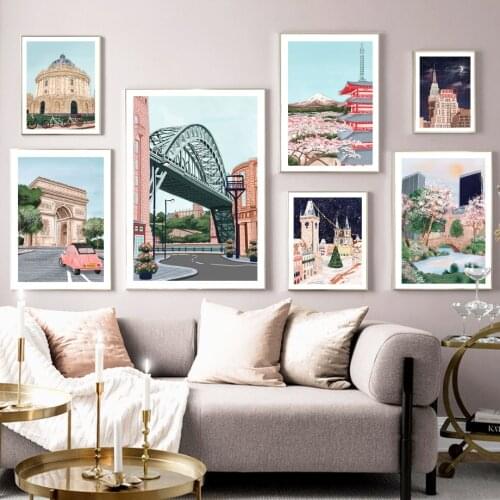 Cartoon City Landscape Canvas Painting Barcelona Morocco Berlin New York Wall Art Nordic Posters and Prints Pictures Home Decor
