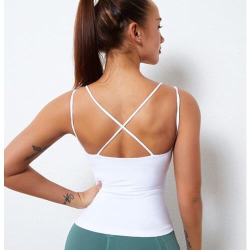 Yoga Vest Women Summer Sexy Beauty Back Thin Shoulder Strap Cross Shockproof Elasticity Tight Breathable Sports Fitness Tank Top
