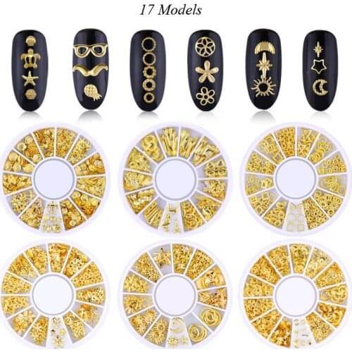 Nail Metal Rivets Charms 3D Nail Art Decoration Star/ Moon/Hollow out 17 Size Shape Nail Studs Rivets 3D Nail Art Decoration