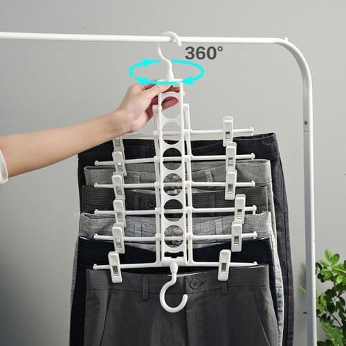 Multi Layers Foldable Pants Rack Cloth Hanger Racks Household Wardrobe Kids Flexible Cloth Drying Rack