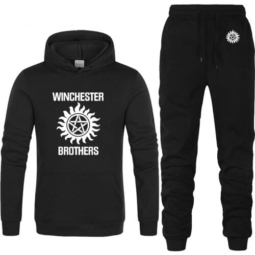 NEW Supernatural Winchester Bros Printed Mens Hoodies Fleece unisex Sweatshirt Casual fashion Men Hoodies Pants Suit 2Pcs