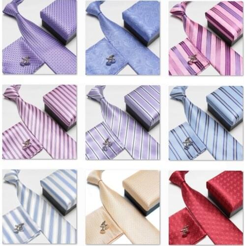2019 mens fashion high quality grip neck tie set neckties cufflinks silk ties cuff links pocket handkerchief