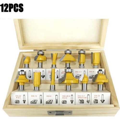 12pcs Milling Cutter Router Bit Set Flush 8mm Wood Cutter Shank Mill Woodworking Trimming Engraving Carving Cutting Tools