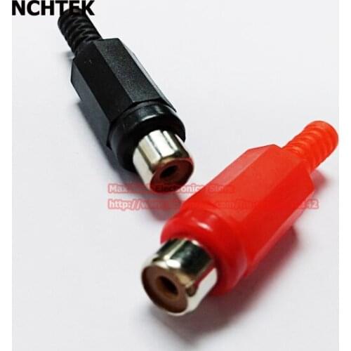 NCHTEK RCA Phono Female Jack Solder Type Audio Video Cable Connector Red+Black, Welding , plastic ,DIY ,100pcs , Free shipping