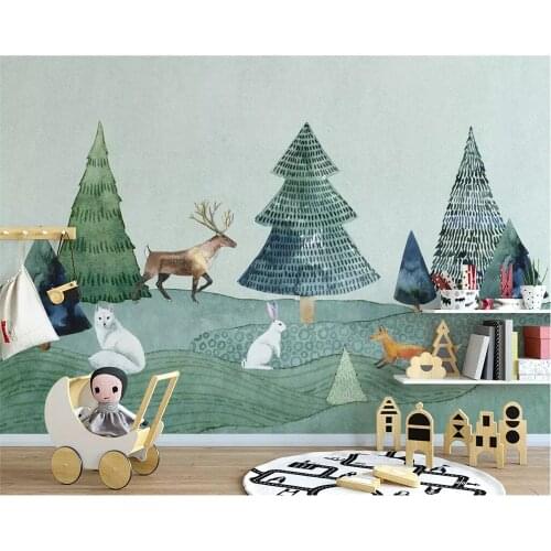 Beibehang wallpaper Custom 3D Nordic minimalist hand-painted elk forest animal childrens room background living room mural